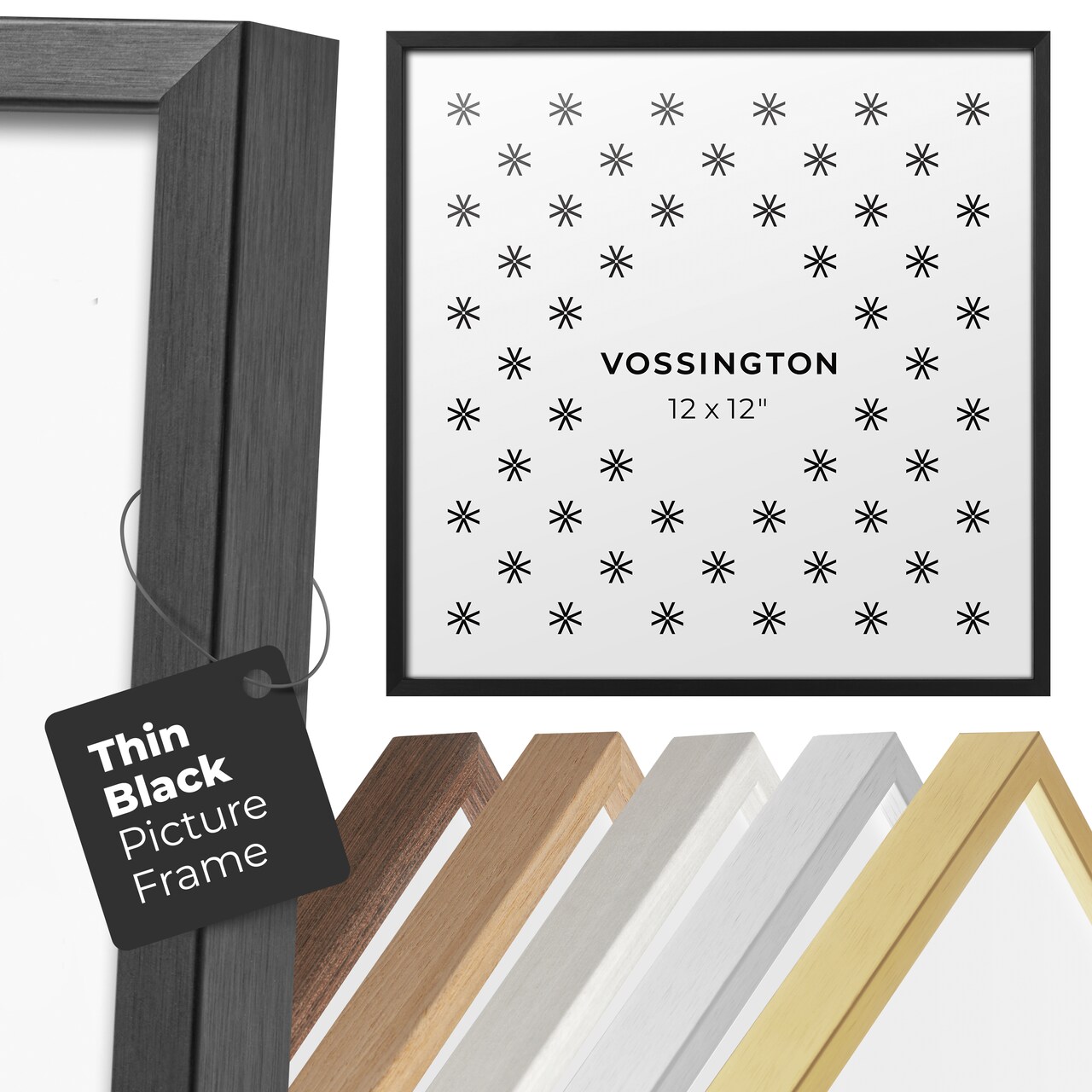 Vossington Thin Picture Frame - Well-Made Poster Frame in Black, White, Gold, Silver, Wood, 4x6, 5x7, 8x10, 8x12, 8.5x11, 9x12, 11x14, 11x17, 12x12, 12x16, 12x18, 13x19, 16x16, 16x20, 16x24, 18x24, 20x20, 20x30, 22x28, 24x24, 24x30, 24x36, and 30x40